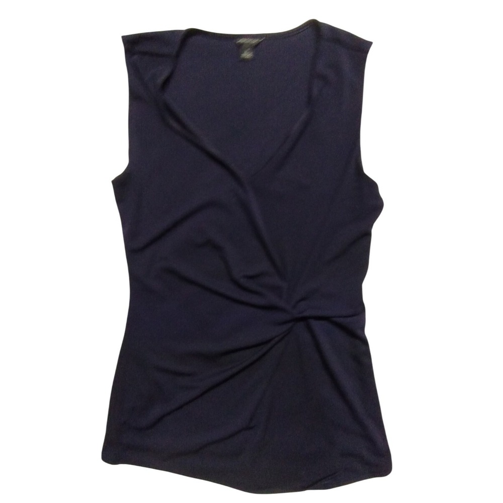 Ann Taylor Sleeveless Top Twist Front V-Neck Blouse Casual Navy Blue S